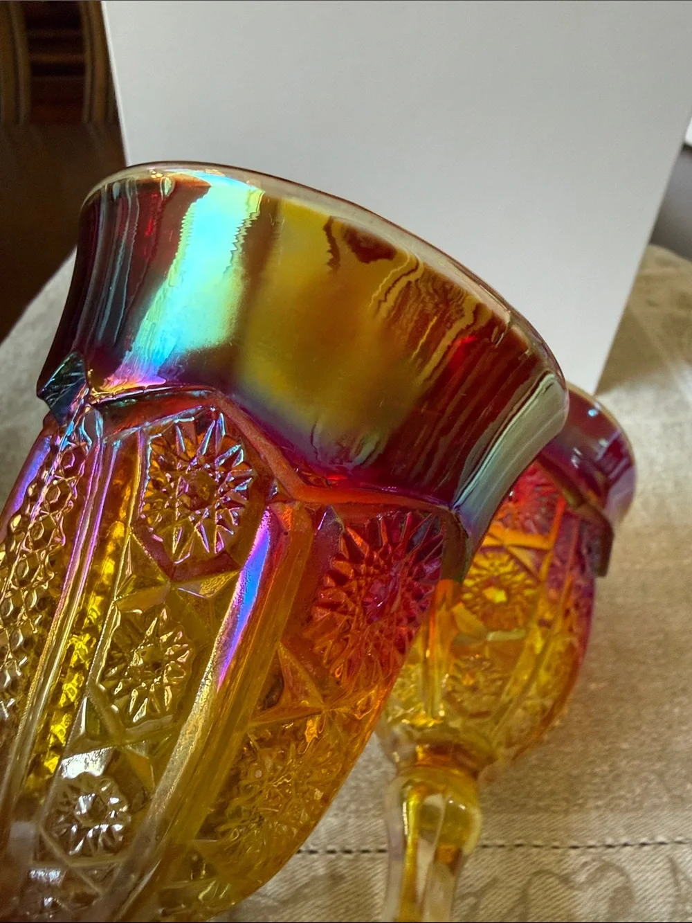 Vintage ca 1970’s Indiana Glass goblets Amberina Sunset red to yellow gradient